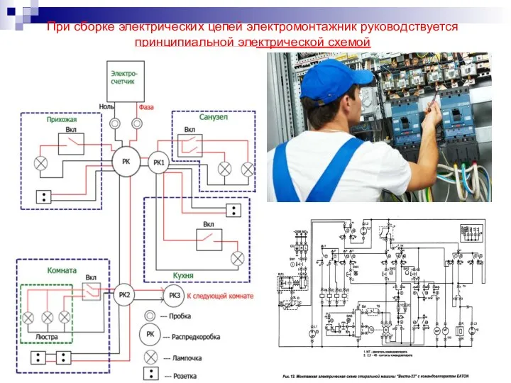 При сборке электрических цепей электромонтажник руководствуется принципиальной электрической схемой