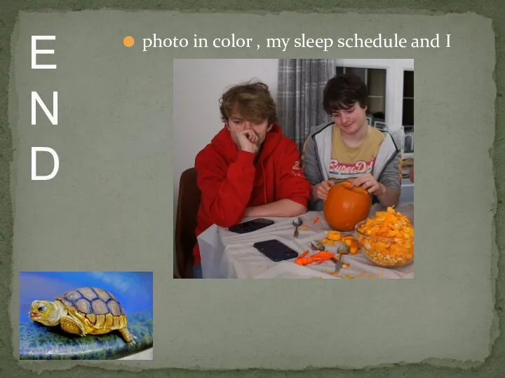 photo in color , my sleep schedule and I E N D