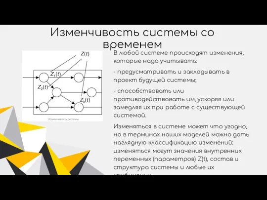 Изменчивость системы со временем В любой системе происходят изменения, которые надо