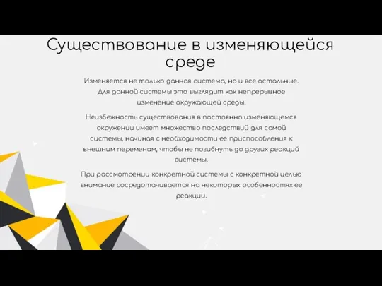 Существование в изменяющейся среде Изменяется не только данная система, но и