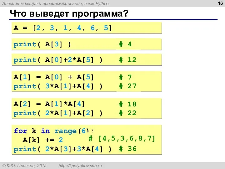 Что выведет программа? A = [2, 3, 1, 4, 6, 5]