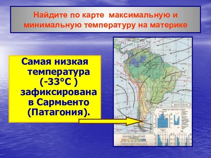 Найдите по карте максимальную и минимальную температуру на материке Самая низкая