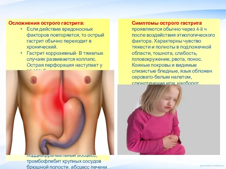 Осложнения острого гастрита: Если действие вредоносных факторов повторяется, то острый гастрит