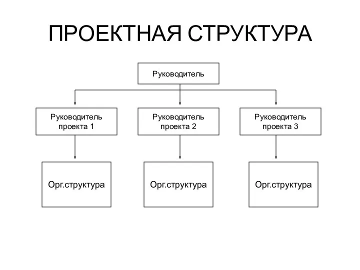 ПРОЕКТНАЯ СТРУКТУРА Руководитель Руководитель проекта 1 Орг.структура Руководитель проекта 2 Руководитель проекта 3 Орг.структура Орг.структура