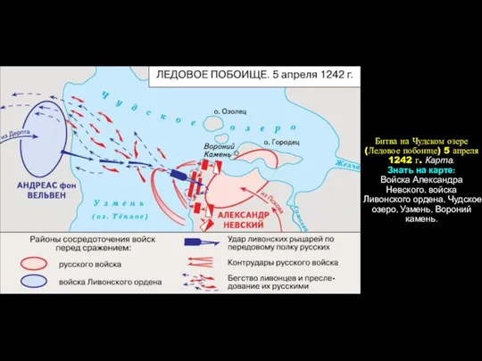 Битва на Чудском озере (Ледовое побоище) 5 апреля 1242 г. Карта.