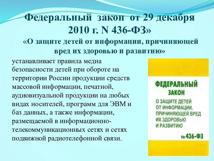 Федеральный закон от 29 декабря 2010 г. N 436-ФЗ» «О защите