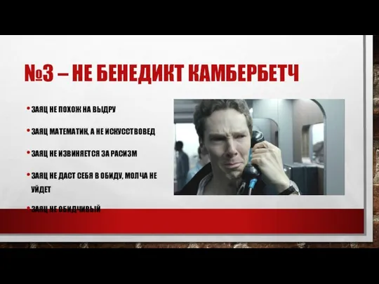 №3 – НЕ БЕНЕДИКТ КАМБЕРБЕТЧ ЗАЯЦ НЕ ПОХОЖ НА ВЫДРУ ЗАЯЦ