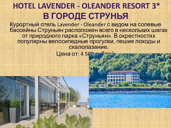 HOTEL LAVENDER - OLEANDER RESORT 3* В ГОРОДЕ СТРУНЬЯ Курортный отель