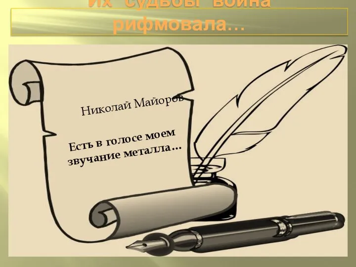 Их судьбы война рифмовала… Николай Майоров Есть в голосе моем звучание металла…