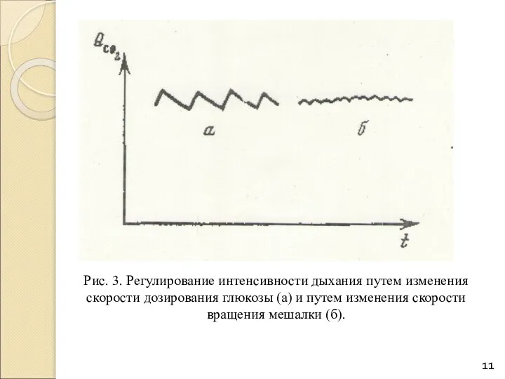 Рис. 3. Регулирование интенсивности дыхания путем изменения скорости дозирования глюкозы (а)