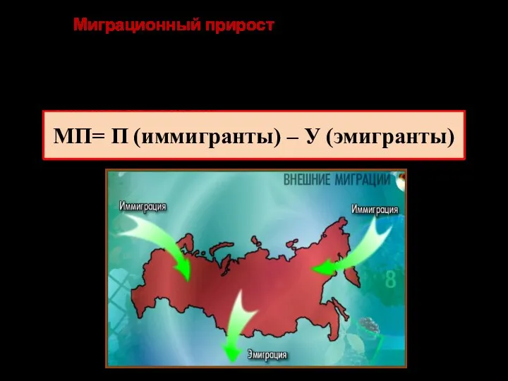 Миграционный прирост (сальдо миграции) – это разность между количеством приехавших на