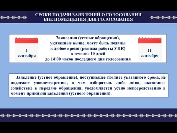 Заявления (устные обращения), указанные выше, могут быть поданы в любое время