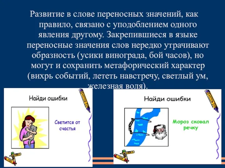 Развитие в слове переносных значений, как правило, связано с уподоблением одного