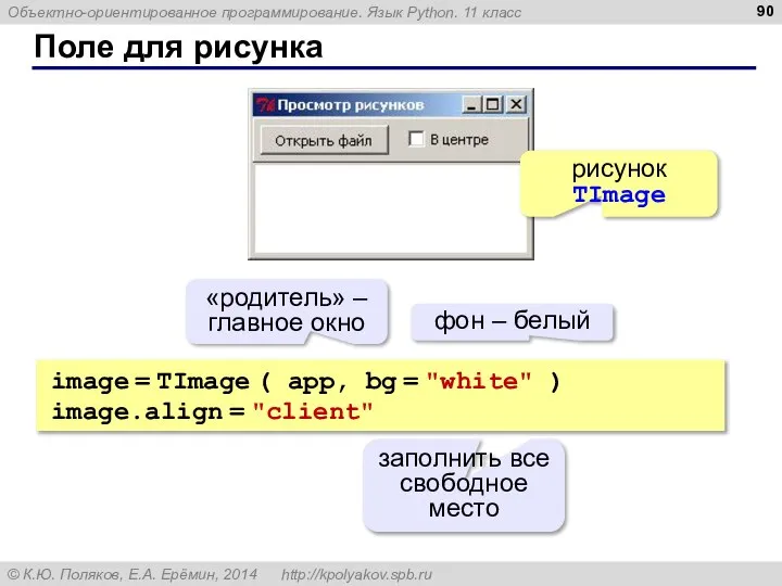 Поле для рисунка рисунок TImage image = TImage ( app, bg