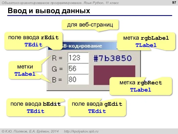 Ввод и вывод данных для веб-страниц метка rgbLabel TLabel метка rgbRect