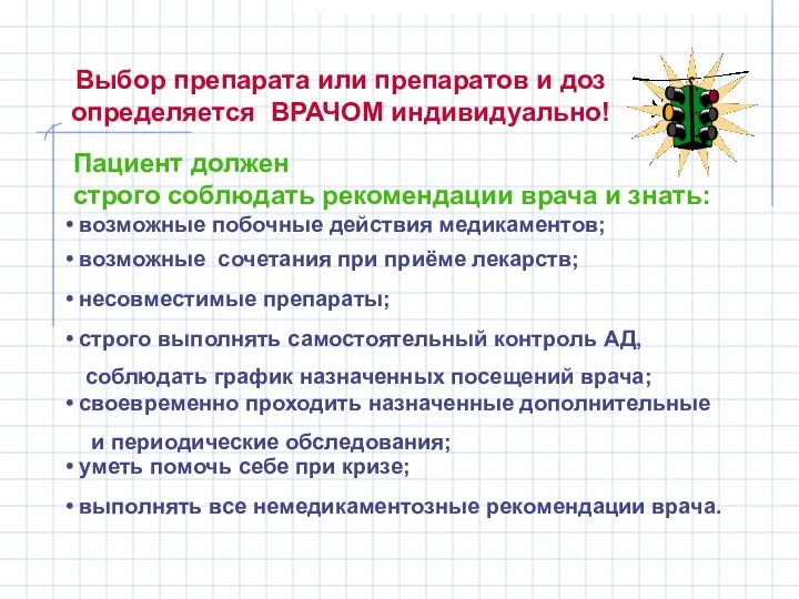 Выбор препарата или препаратов и доз определяется ВРАЧОМ индивидуально! Пациент должен