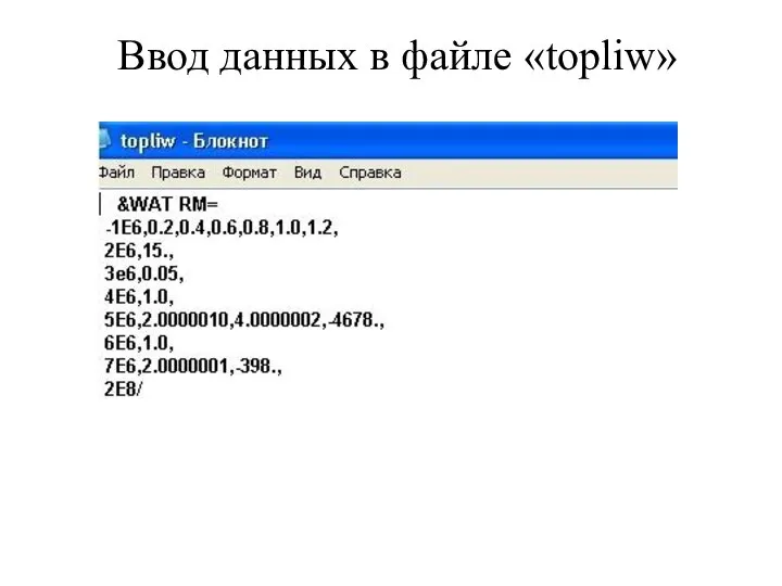 Ввод данных в файле «topliw»