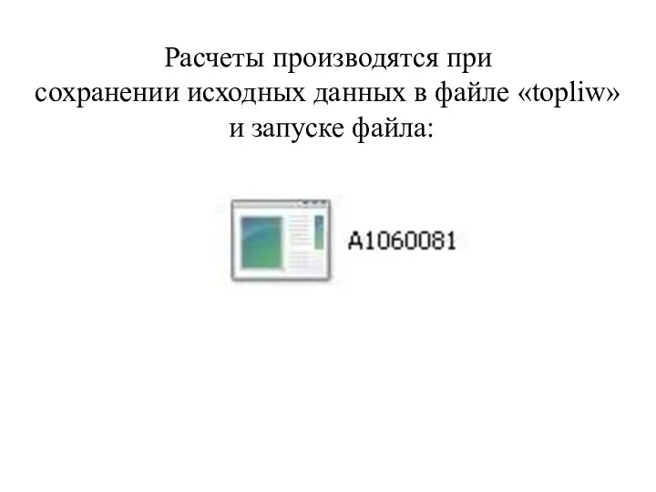 Расчеты производятся при сохранении исходных данных в файле «topliw» и запуске файла: