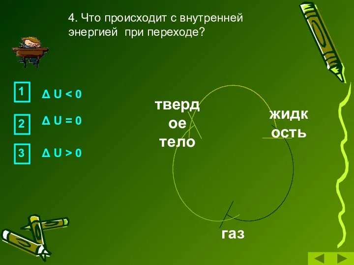 4. Что происходит с внутренней энергией при переходе? 1 3 2