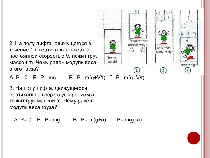 2. На полу лифта, движущегося в течение 1 с вертикально вверх