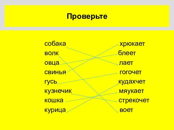 Проверьте собака хрюкает волк блеет овца лает свинья гогочет гусь кудахчет