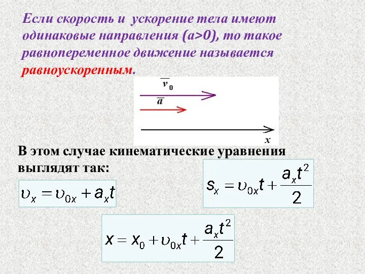 Если скорость и ускорение тела имеют одинаковые направления (а>0), то такое