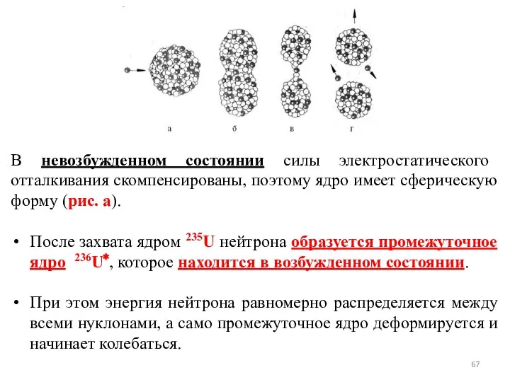 В невозбужденном состоянии силы электростатического отталкивания скомпенсированы, поэтому ядро имеет сферическую