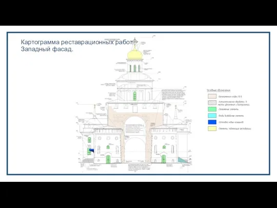 Картограмма реставрационных работ. Западный фасад.