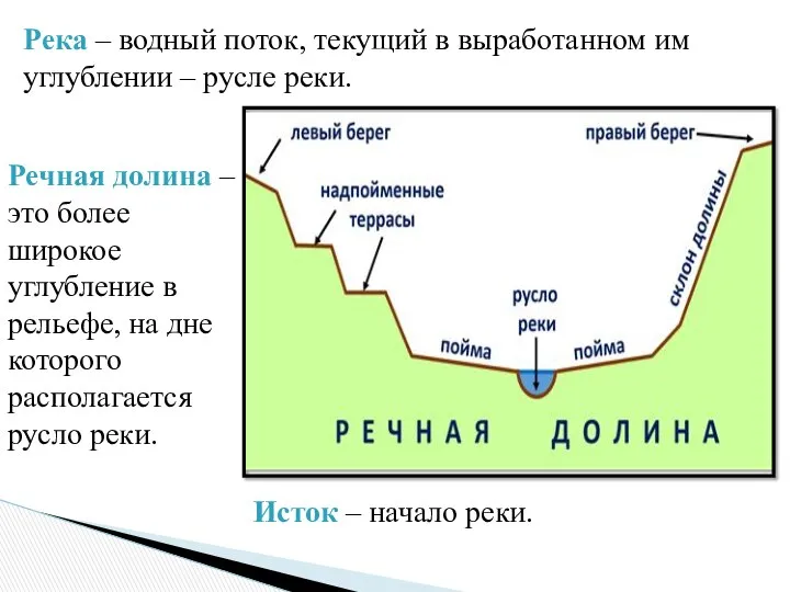 Река – водный поток, текущий в выработанном им углублении – русле