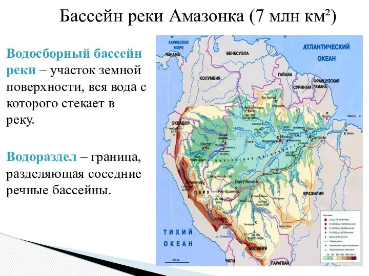 Бассейн реки Амазонка (7 млн км²) Водосборный бассейн реки – участок