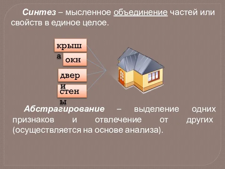 Синтез – мысленное объединение частей или свойств в единое целое. Абстрагирование