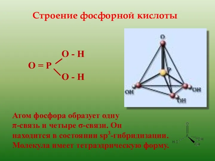Строение фосфорной кислоты О - Н О = Р О -