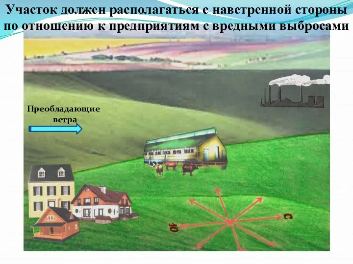 Преобладающие ветра Участок должен располагаться с наветренной стороны по отношению к предприятиям с вредными выбросами
