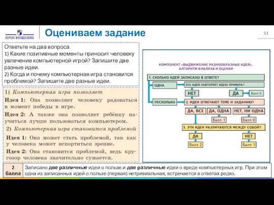 © АО «Издательство «Просвещение», 2022 Оцениваем задание Ответьте на два вопроса.