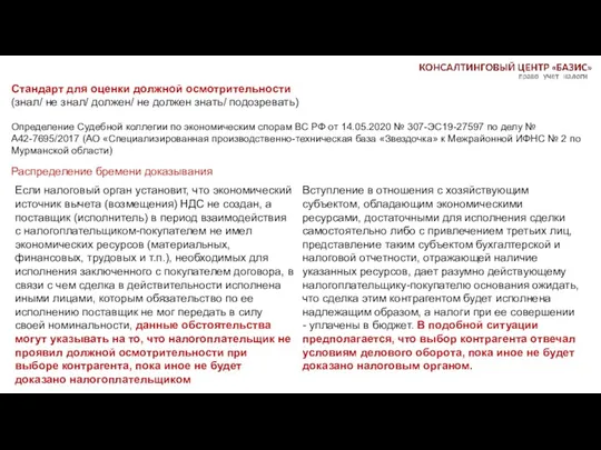 Стандарт для оценки должной осмотрительности (знал/ не знал/ должен/ не должен