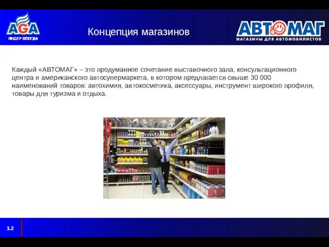 Концепция магазинов 1.2 Каждый «АВТОМАГ» – это продуманное сочетание выставочного зала,