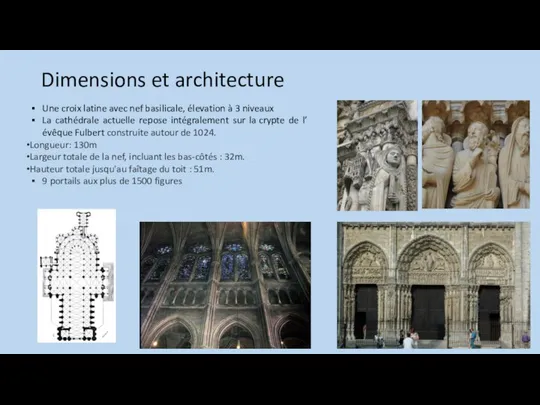 Dimensions et architecture Une croix latine avec nef basilicale, élevation à