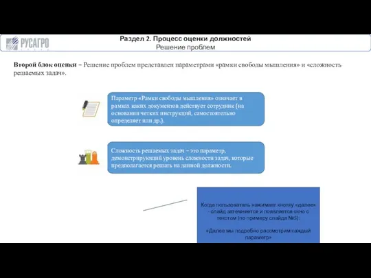 Раздел 2. Процесс оценки должностей Решение проблем Второй блок оценки –