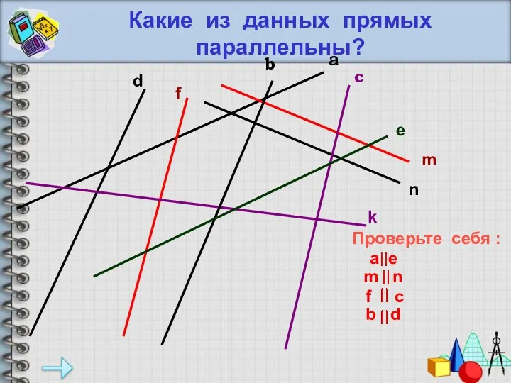 Какие из данных прямых параллельны? a b с m n k