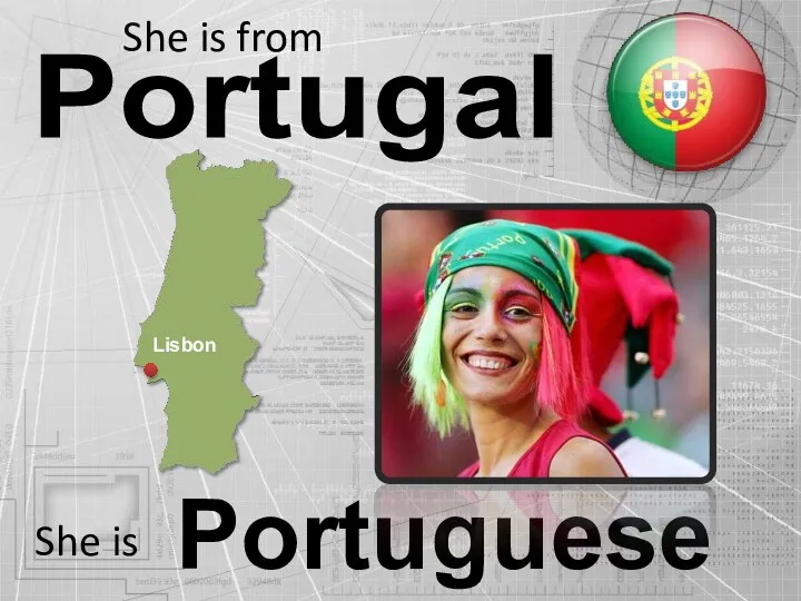 Portugal Portuguese She is from She is