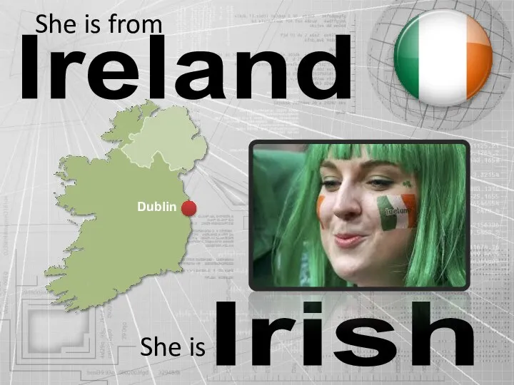 Ireland Irish She is from She is