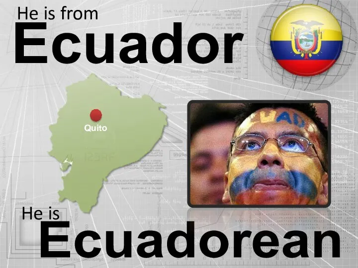 Ecuador Ecuadorean He is from He is