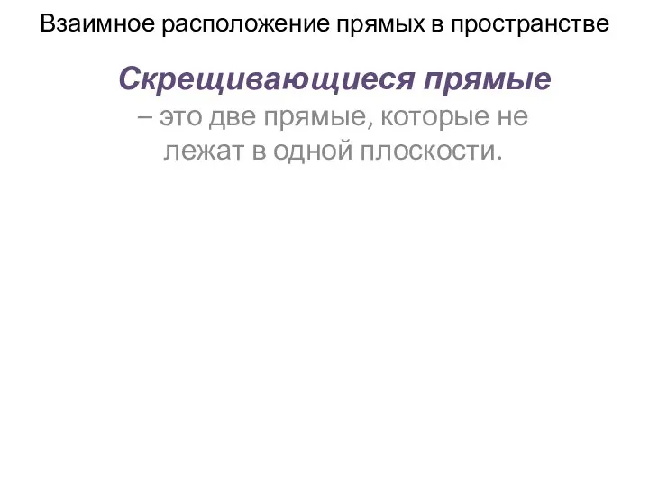 Взаимное расположение прямых в пространстве Скрещивающиеся прямые – это две прямые,