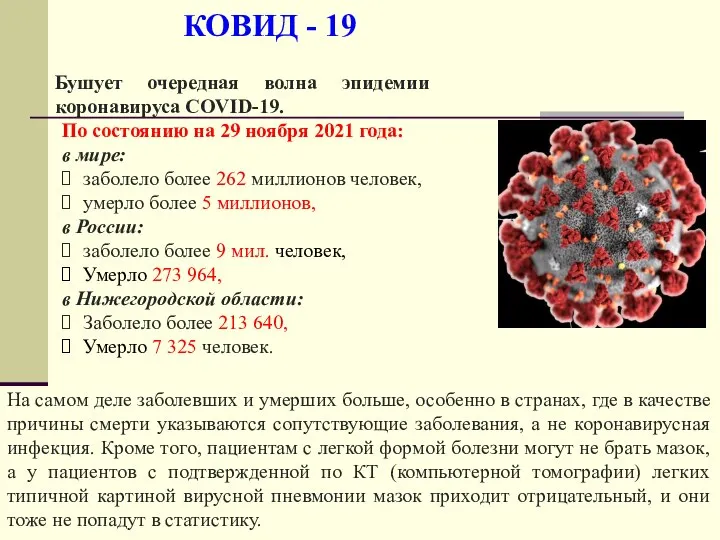 КОВИД - 19 Бушует очередная волна эпидемии коронавируса COVID-19. По состоянию