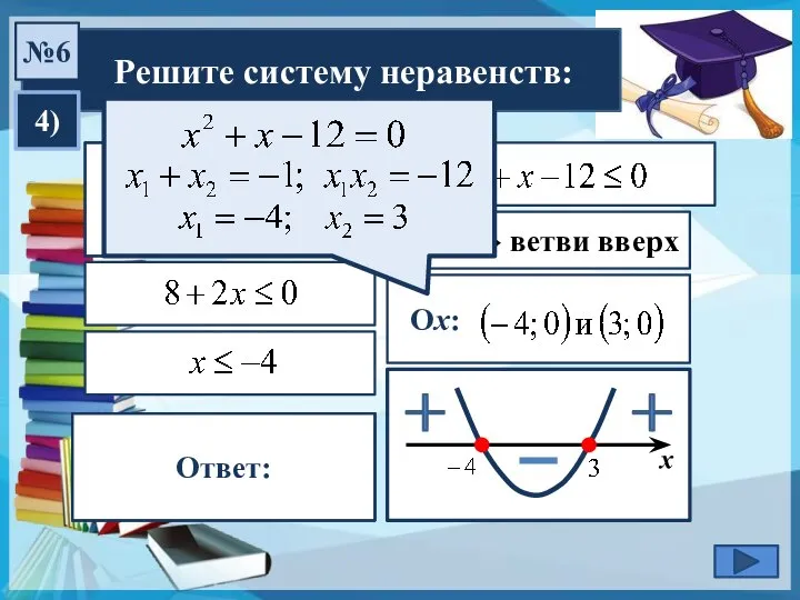 Решите систему неравенств: №6 4) a > 0 → ветви вверх