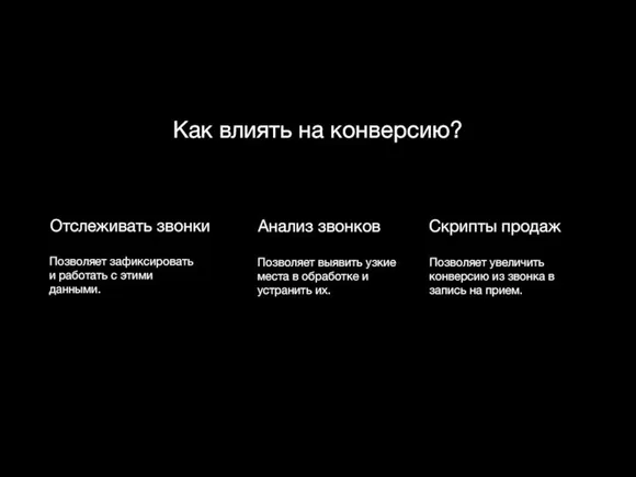 Отслеживать звонки Позволяет зафиксировать и работать с этими данными. Анализ звонков