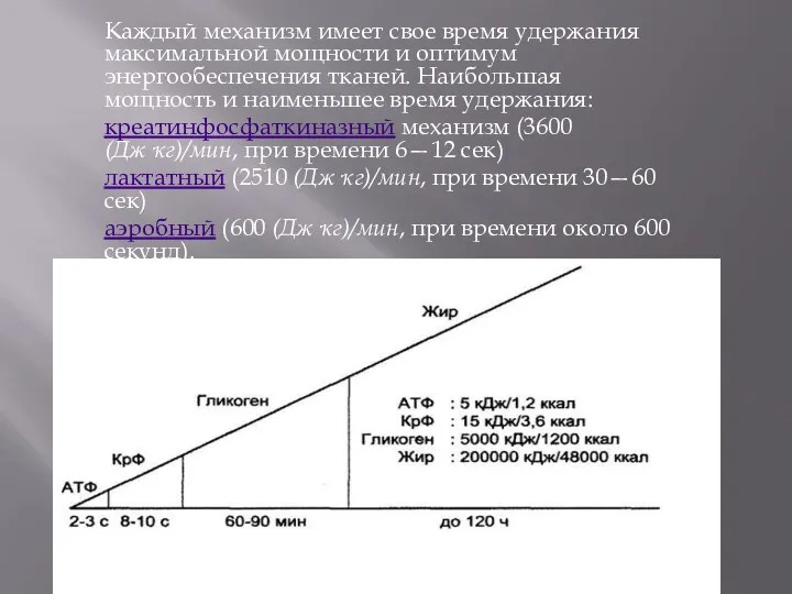 Каждый механизм имеет свое время удержания максимальной мощности и оптимум энергообеспечения