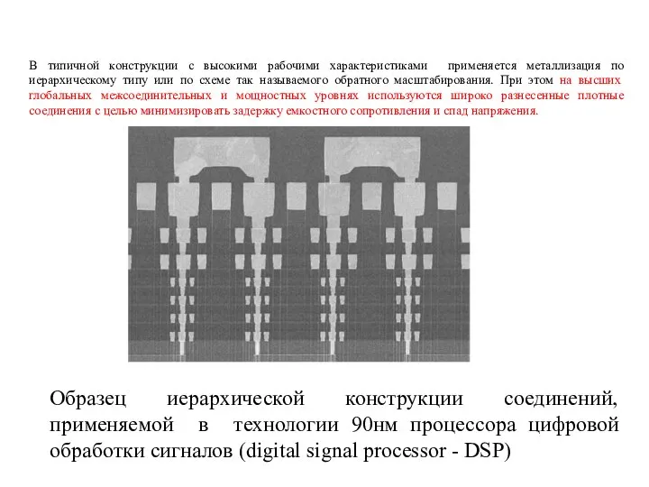 В типичной конструкции с высокими рабочими характеристиками применяется металлизация по иерархическому