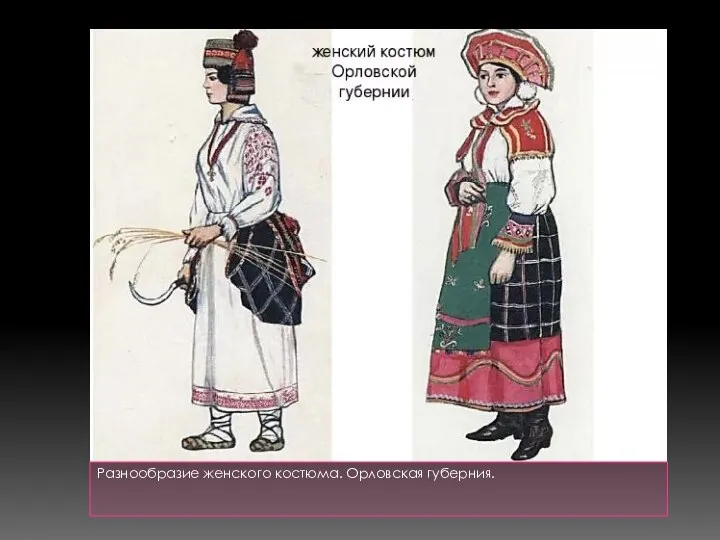 Разнообразие женского костюма. Орловская губерния.