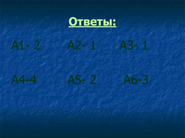 Ответы: А1- 2 А2- 1 А3- 1 А4-4 А5- 2 А6-3